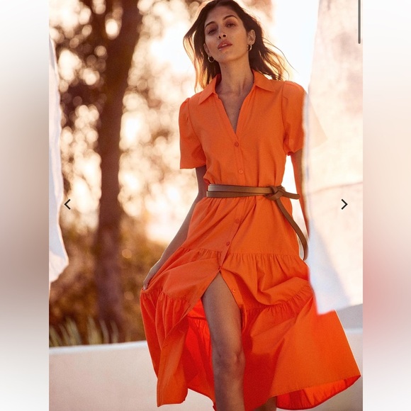 Brochu Walker tangerine Havana tiered cotton dress nwot - Picture 1 of 8
